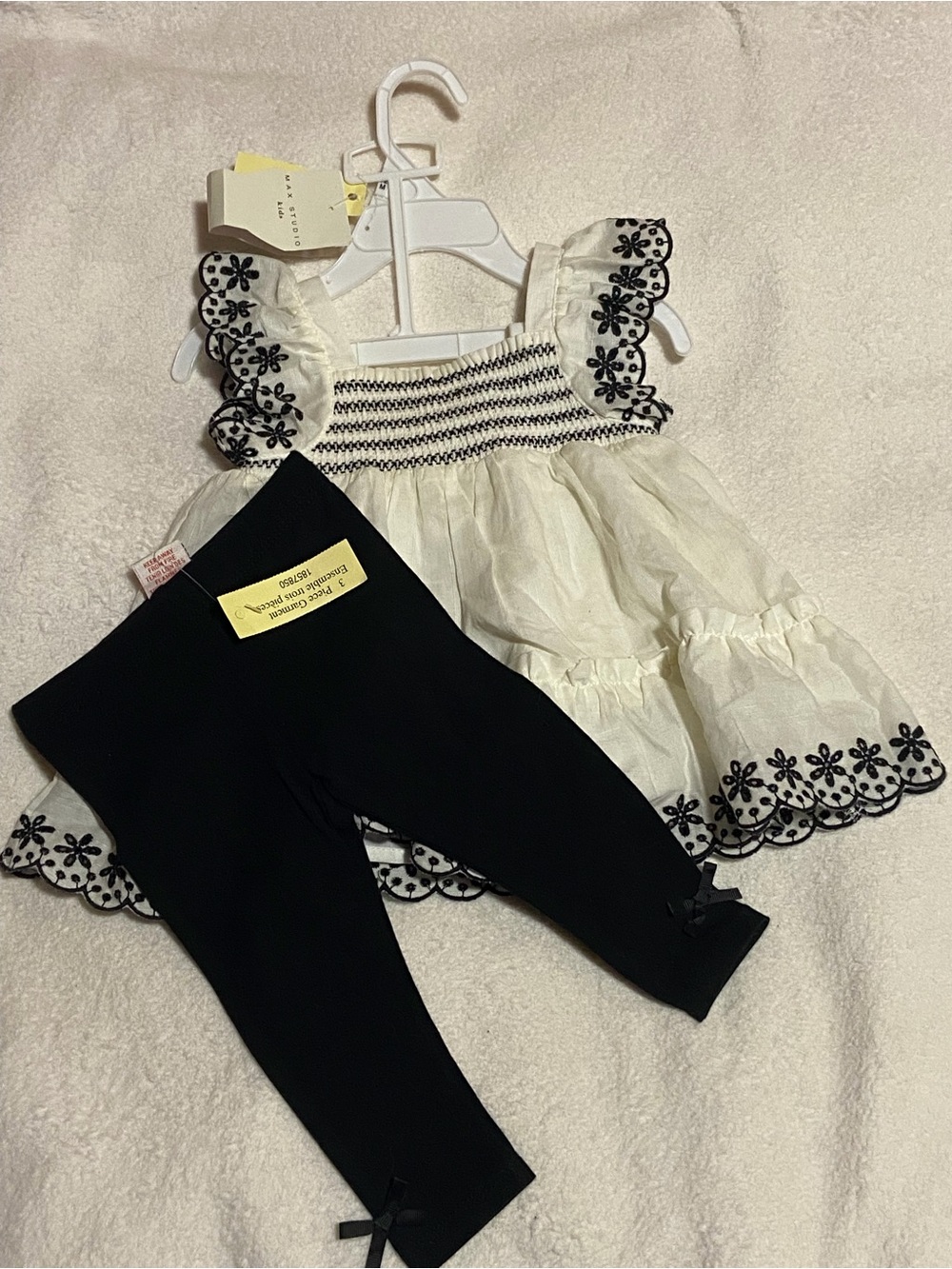 Max Studio Kids Cream Dress with Black Embroidery and Black Leggings